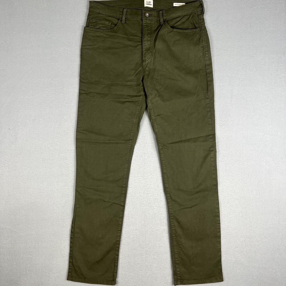 Flint and Tinder Straight Fit Pants Mens 36x34 Green Stretch Work Casual Chino